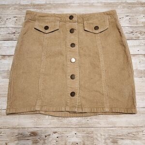 Tan Snap Button-Front Corduroy Skirt High Waist Women's 5